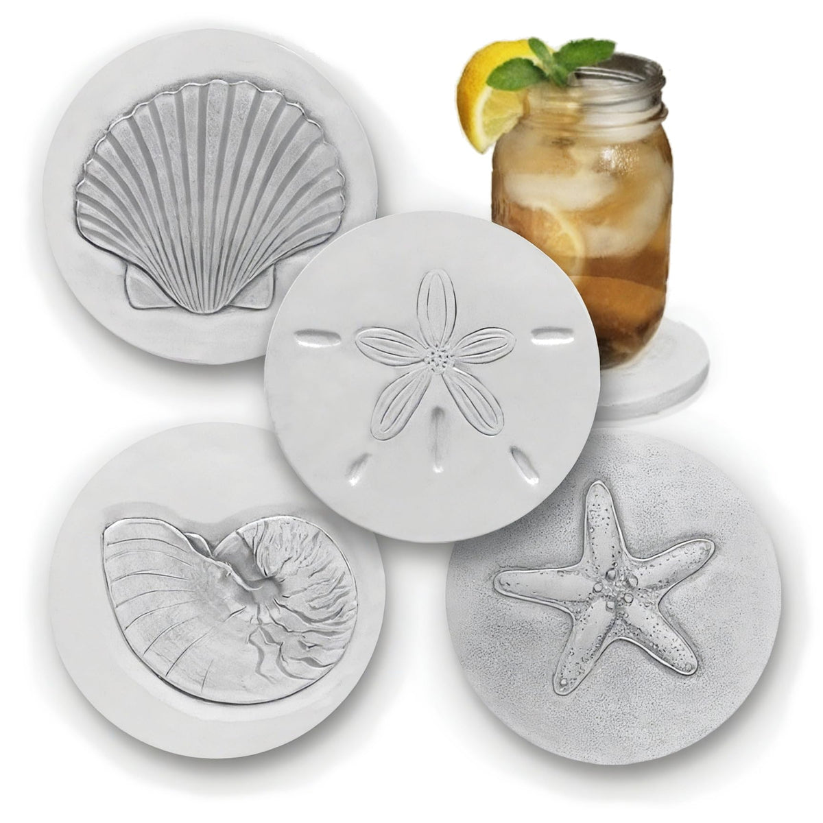 McCarter Coasters Mixed Shells Absorbent Drink Coasters - Handmade Stone Coasters - 4.38 inch Round (4pc) - Made in USA