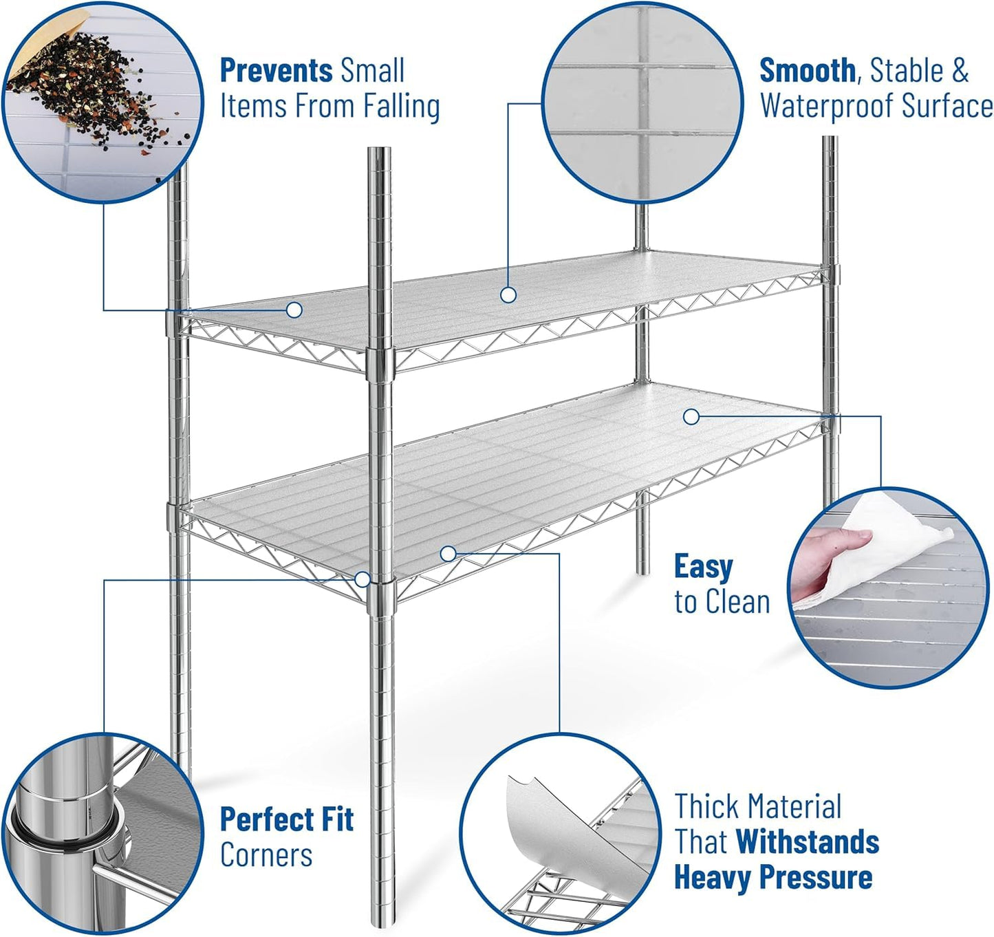 Shelf Liners for Wire Shelf System - Set of 5 in Clear - 18 x 60 inch - Plastic Wire Shelving Shelf Mats