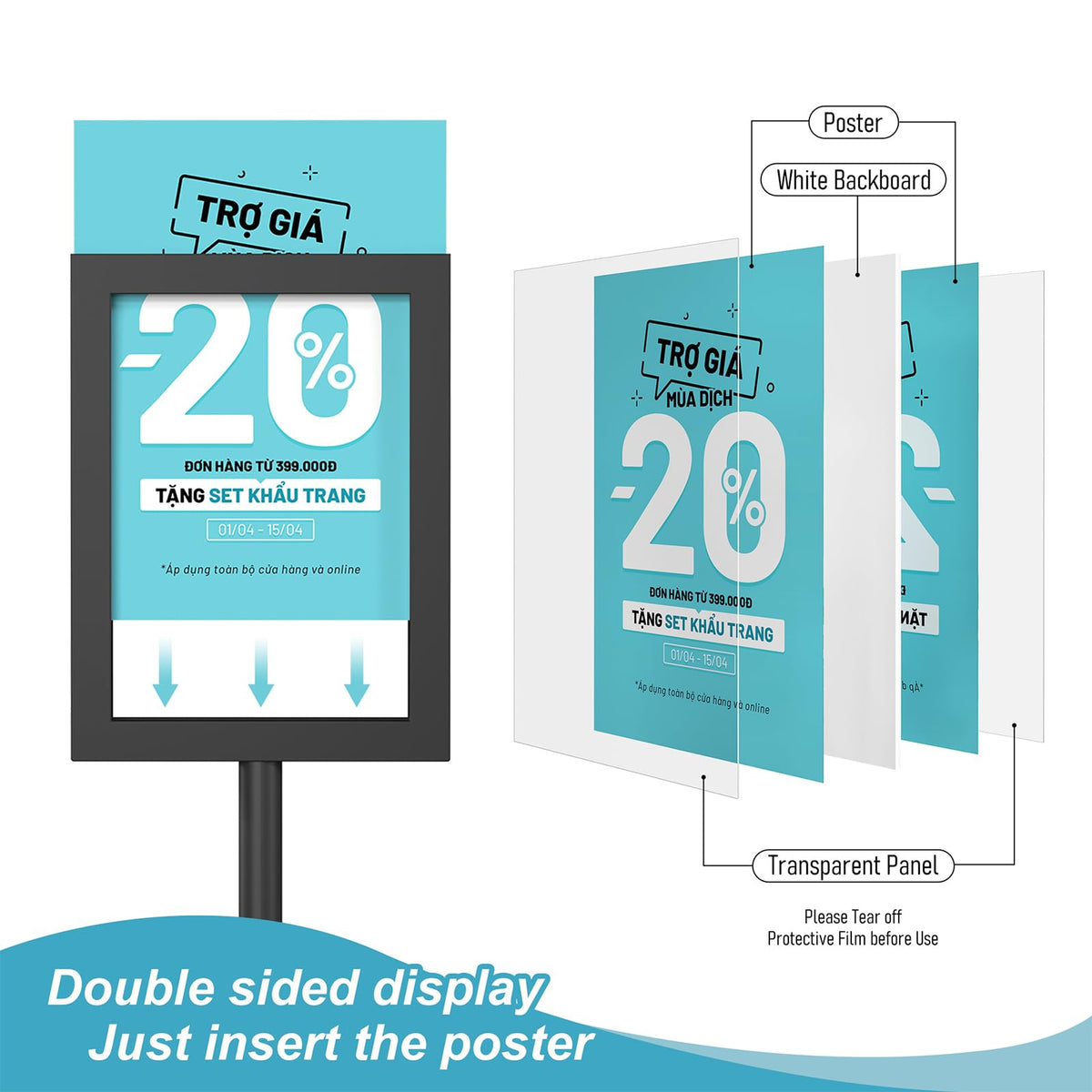 Relx Adjustable Outdoor Sign Holder Stand for Display - Floor Sign Stand with Base for Business Retail Events 8.5x11 inches