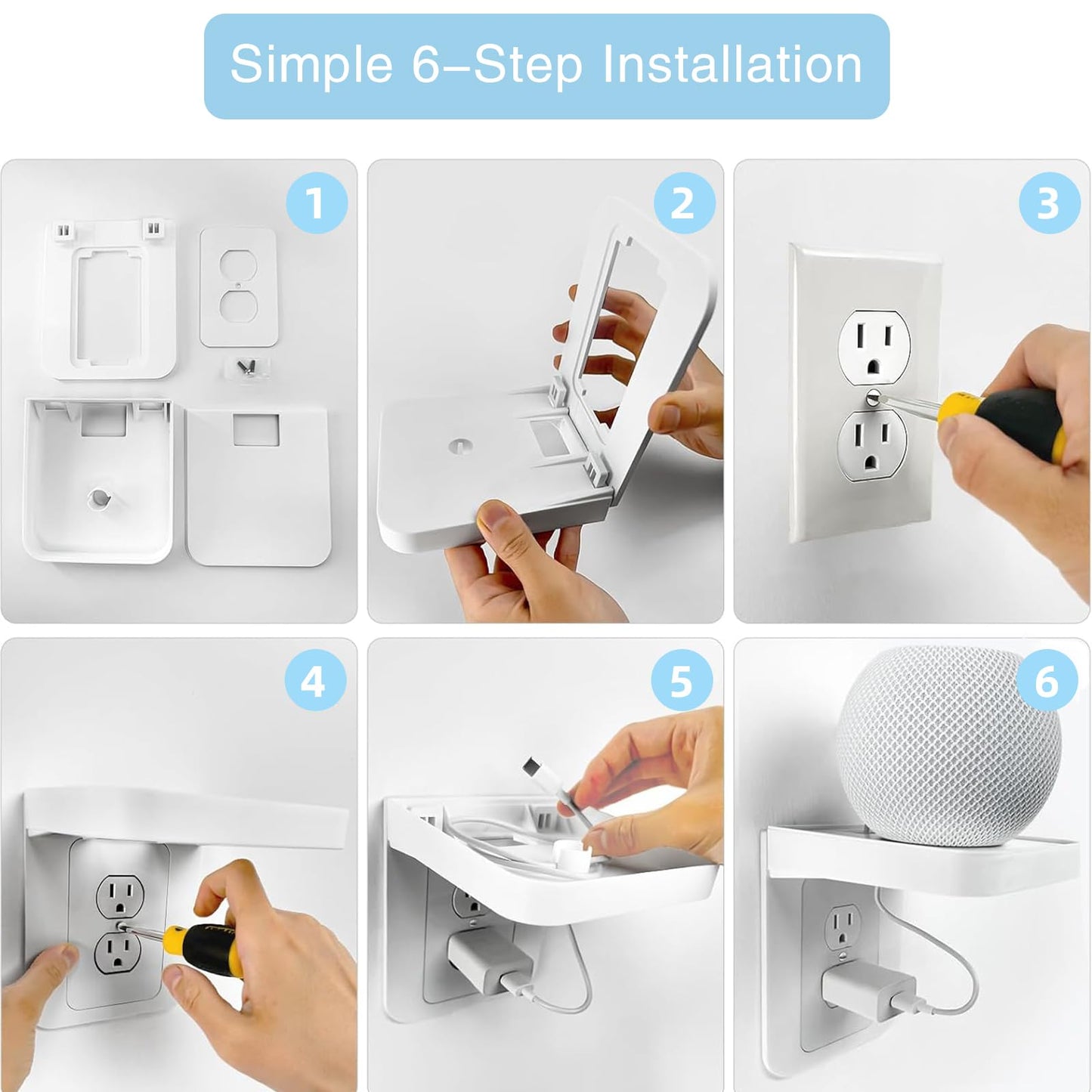 ALLICAVER Outlet Shelf, Bathroom Wall Holder with Built-in Cable Management, Wall Organizer for Smart Home Decor Space Saving Electric Toothbrush Use as Echo Holder (Vertical Decora&Duplex, 2, Pack)
