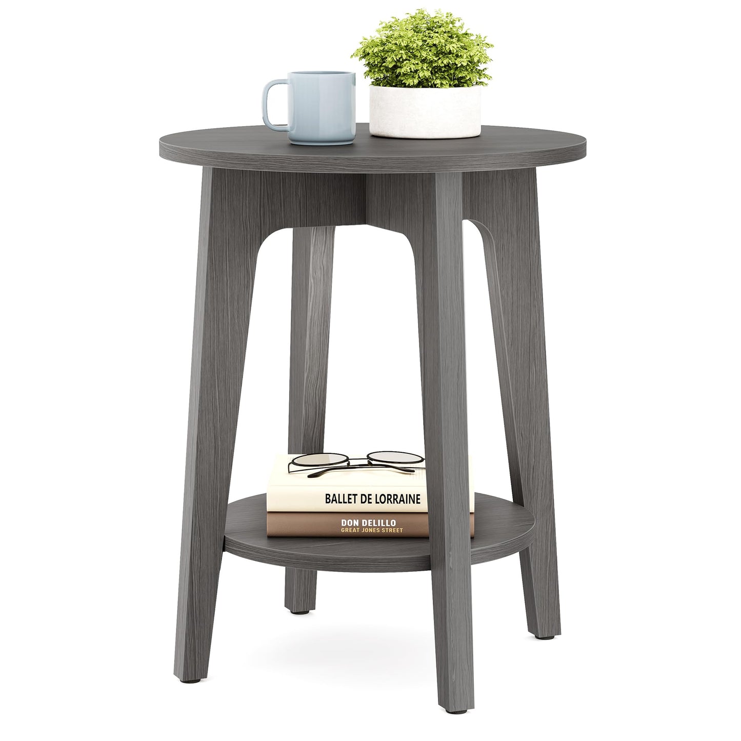 VASAGLE MAEZO Collection - Side Table, 2-Tier Small Round End Table, Nightstand with Tapered Legs, Curved Transitions, for Small Spaces, Living Room, Bedroom, Smoky Gray ULET283T68