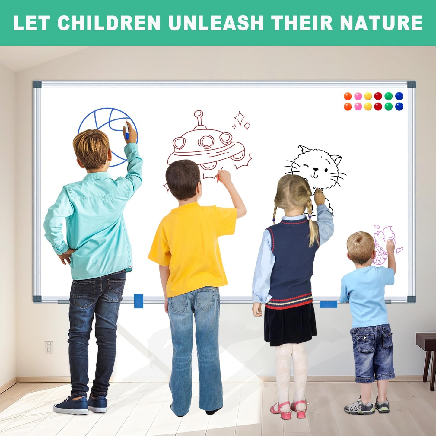 H-Qprobd 72"x48" Large Dry Erase Board for Wall 6' x 4' Magnetic Whiteboard Aluminum Presentation White Boards with Long Pen Tray, 6 Markers, 2 Erasers &12 Magnets