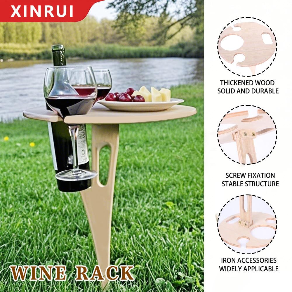 Snugluxe Outdoor Wooden Folding Wine Table, Ground Insert with Glass Holder