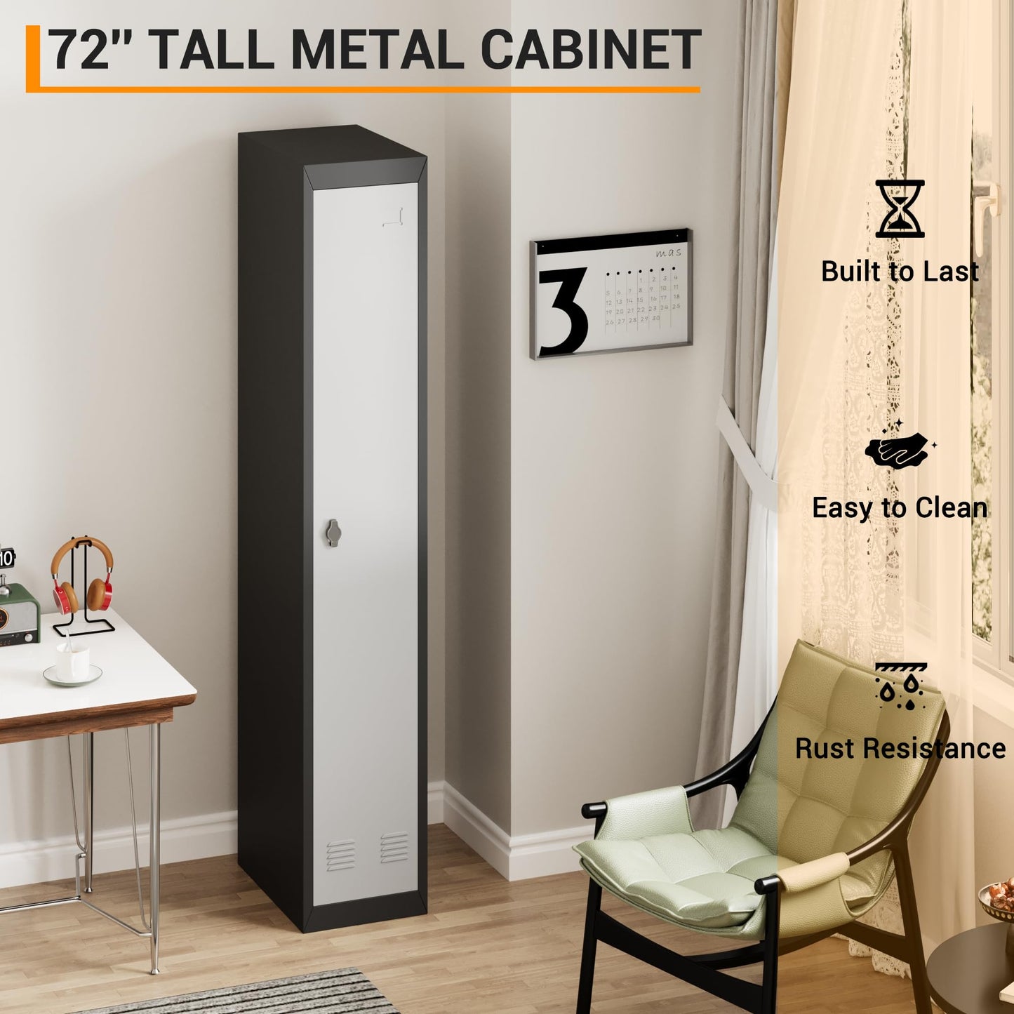 Metal Storage, Locker with 1 Door and 1 Shelf, Storage Cabinet for Gym, School and Office, Gray.