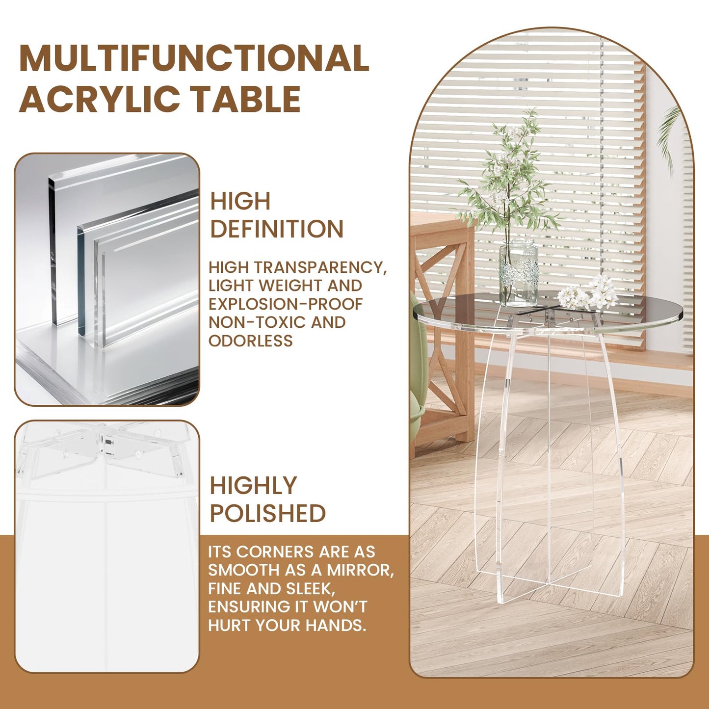 Dethan Clear Acrylic End Table, Modern Lucite Side Table, Minimalist Nightstand & Accent Table for Living Room, Bedroom & Sofa Side, Spacious Design, 20 x 20 x 21.1 in