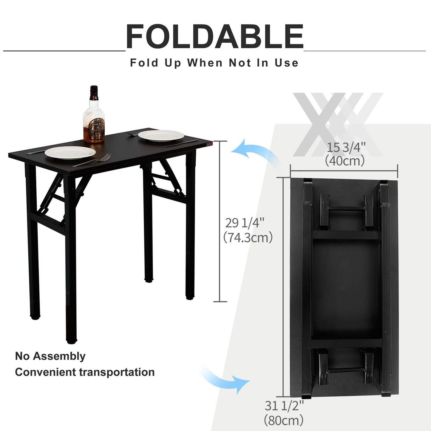 Need Folding Desk - 31 1/2" No Assembly Foldable Small Computer Table,Sturdy and Heavy Duty Writing Desk for Small Spaces, Black&Black Frame