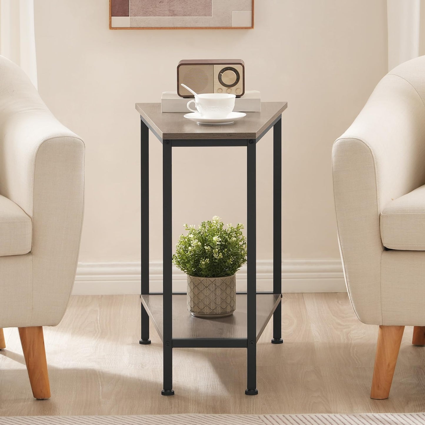HOOBRO Wedge End Table, Recliner Wedge Side Table with Storage, Industrial Triangle Accent Table for Small Space, Corner, Living Room, Apartment, Greige BG64BZ01G1