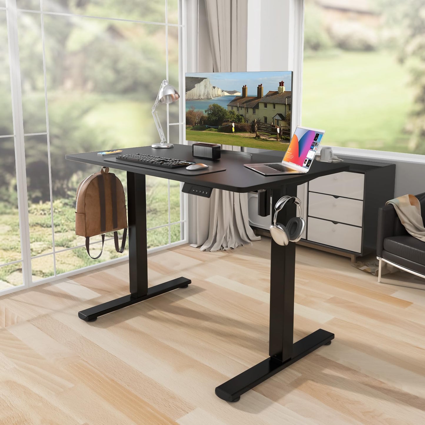 Kingant Standing Desk Height Adjustable Small Electric Stand Up Desks [32 x 24 Inch] - Ergonomic Sit Stand Desk Rising Desks for Home Office Computer Desk Stand Desk Workstation with Cable Management
