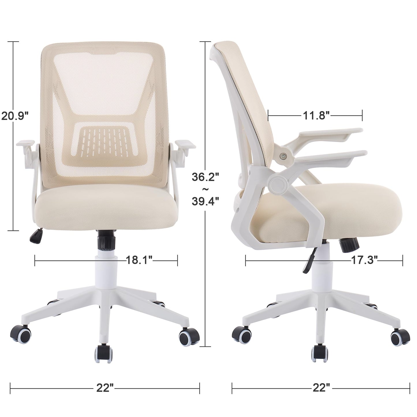 VECELO Mid-Back Swivel Ergonomic Office Chair with Adjustable Arms Mesh Lumbar Support for Computer Task Work, Beige