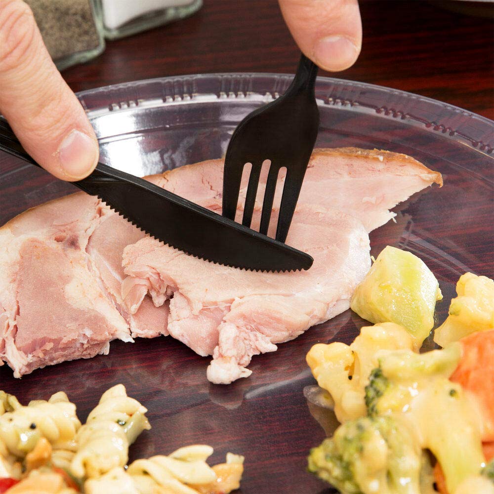 250 Disposable Cutlery Packets - Knife, Fork, Spoon, Napkin, Salt, Pepper Sets | Black & Silver Plastic Sets, Individually Wrapped Cutlery Kits