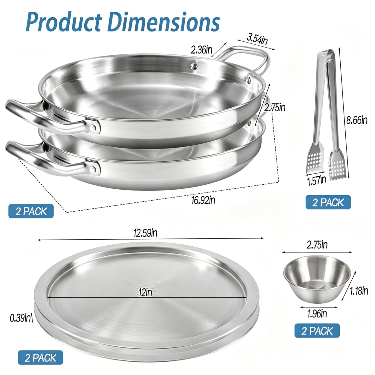 2 Set 12 Inch Chilled Serving Trays for Parties, Shrimp Cocktail Serving Dish with Ice Tray, Stainless Steel Chilled Party Platter, Cooling Charcuterie Serving Board for Fruits Veggies Buffet Parties