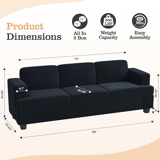 Apicizon Modern Loveseat & 3-Seater Sofa Set of 3, Corduroy Couch 3 Piece Sofa