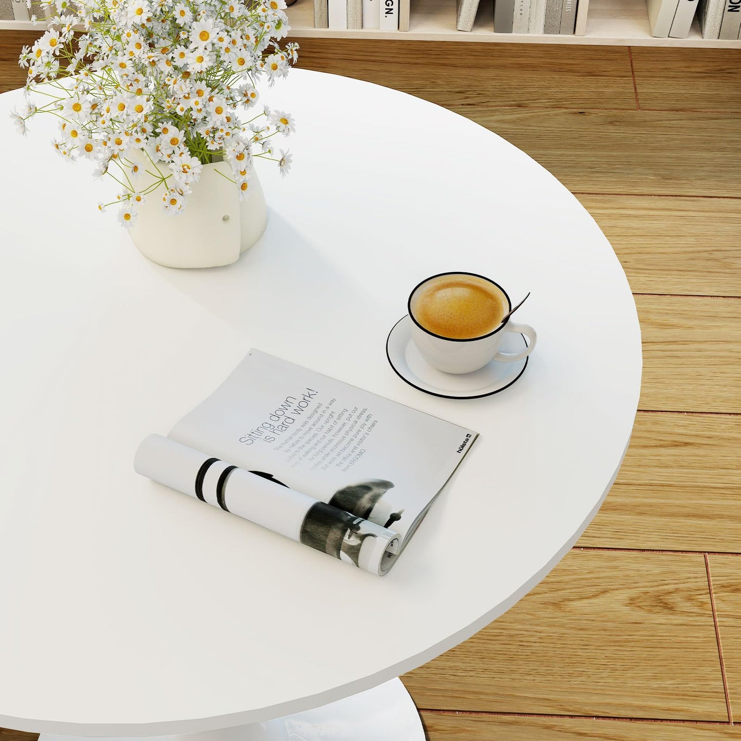 Permory 27.5" White Round Dining Table, MDF Top with Metal Pedestal Base, Modern Accent Table for Small Spaces, Kitchen, Dining Room & Living Room