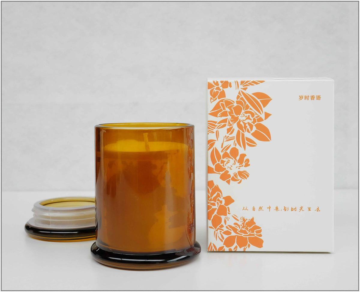 Royal Home Luxury Scented Candle with Wooden Wick in Artistic Glass Jar and Value Added Botanic Scented Ornament, Natural Botanical Fragrance, Velour Glow Scent with Sandalwood Amber and Vanilla