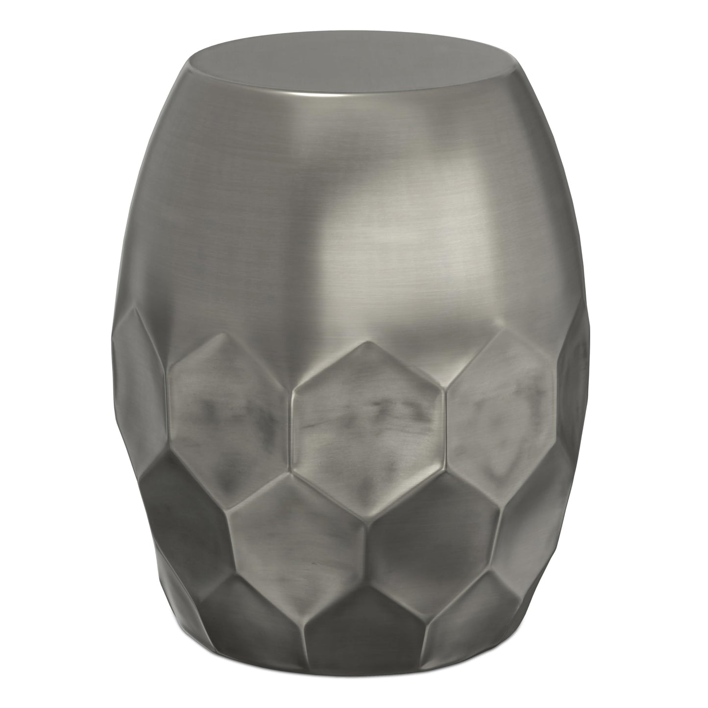 SIMPLIHOME Flanigan Metal Accent Table - 16 inch Wide Solid Metal Round Drum Side Table in Antique Silver, Industrial End Table or Coffee Table for Living Room with Honeycomb Design, Assembled