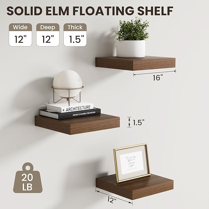 Dreamland Floating Shelves for Wall, Small Deep Floating Shelf Square Wall Shelf
