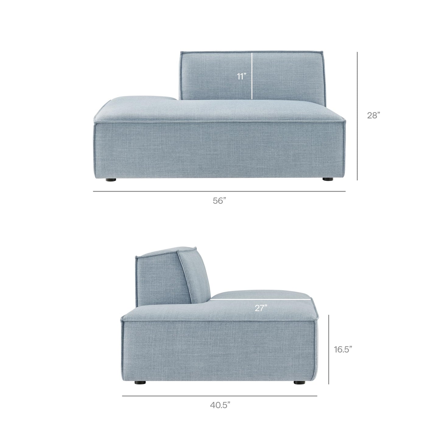 Modway Restore Performance Fabric Upholstered 4-Piece Modular L-Shaped Armless Sectional Sofa in Sky – Low Profile Couch with Coil Seat Support and French Piping