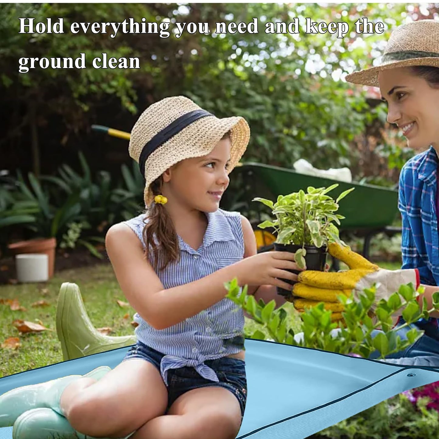 HejVulkan 59" x 39" Extra Large Plant Repotting Mat, Foldable Gardening Mat for Indoor, Transplanting Houseplants, Pot Out, Mix Soil and Mess Control, Gardening Gifts for Women Men Plant Lover(Blue)