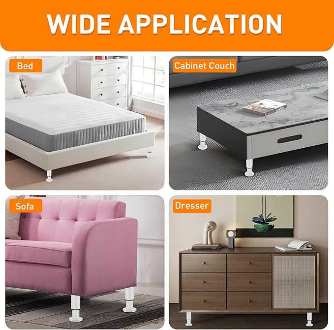 4 Pcs Adjustable Height Furniture Support Legs 10-17 inch, Metal Adjustable