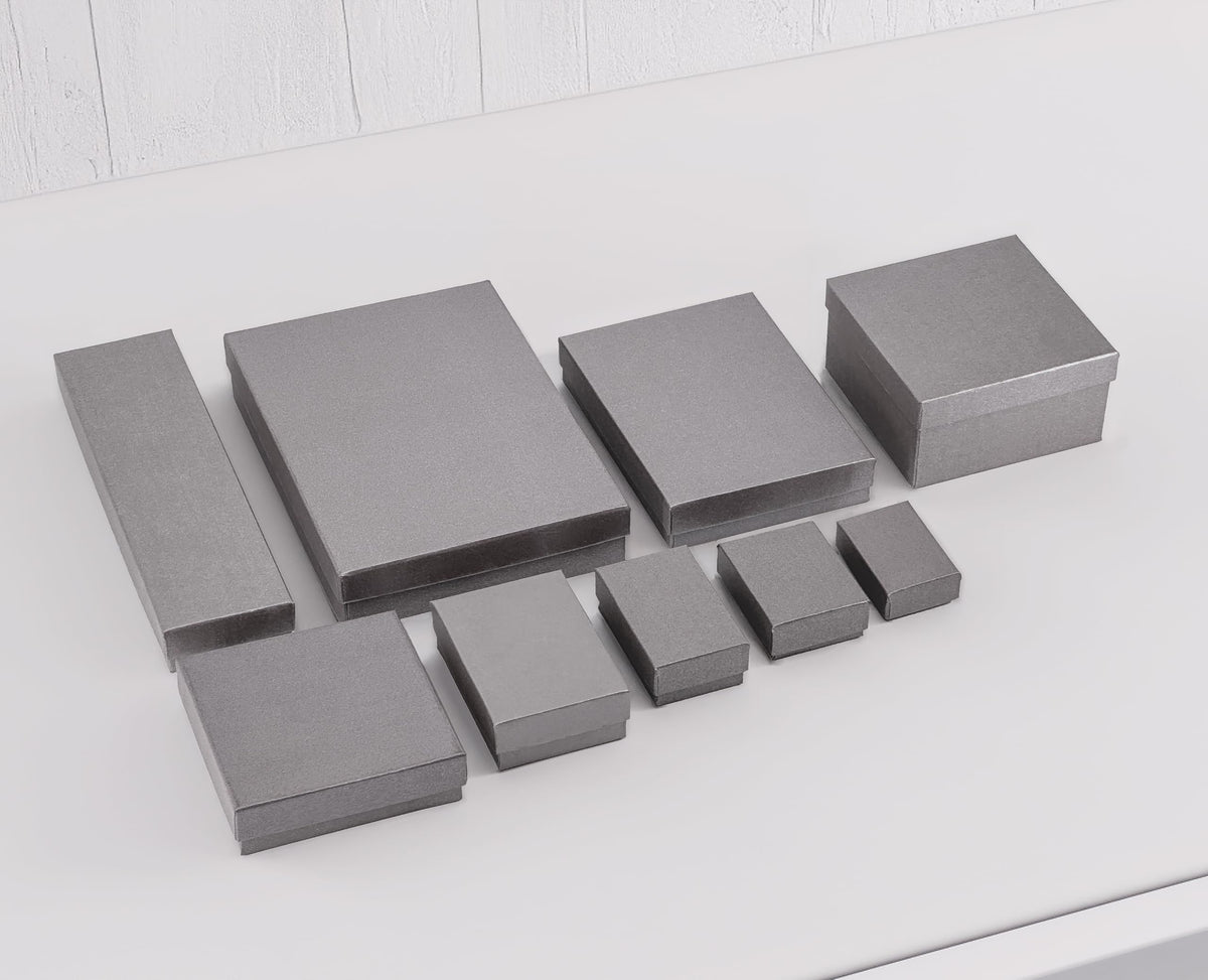 TheDisplayGuys - 25-Pack #11 Cotton Filled Cardboard Paper Jewelry Boxes Gift Case - Pearl Gray (2.1" x 1.8" x 0.8") - for Shipping or Storage