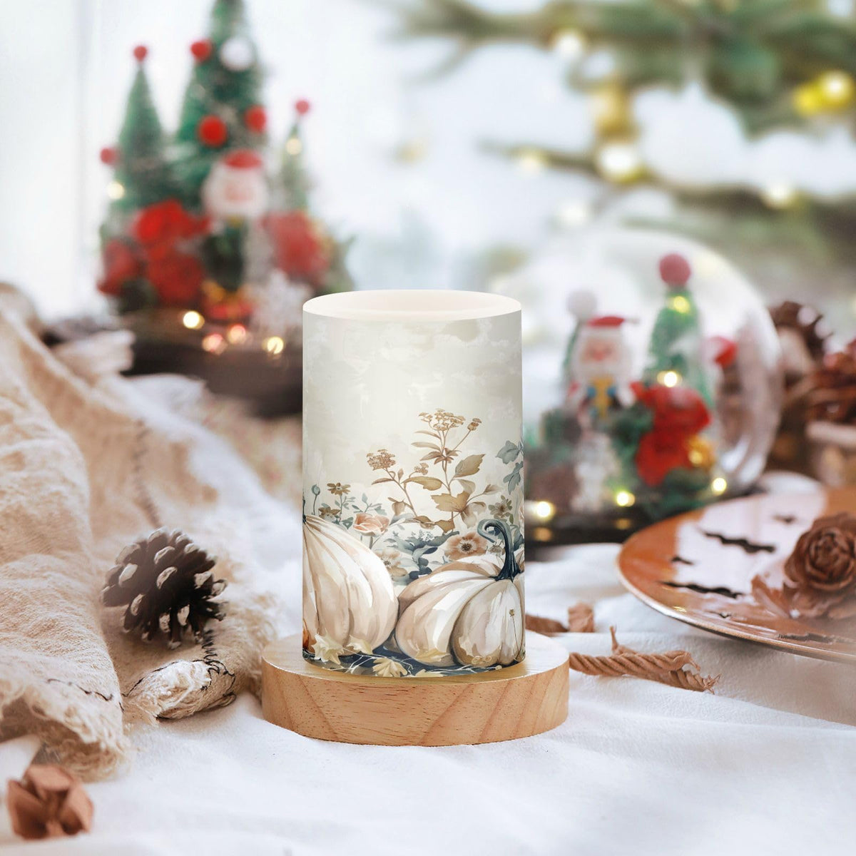 ALAZA Autumn Pink Pumpkins Floral Flickering Flameless Candles Battery Operated with Remote Timer,Tea Light Candles LED Pillar Votive Candles Set of 2 for Outdoor Indoor Decorations
