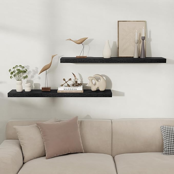 Fun Memories Floating Shelves for Wall, 40 Inch Long Set of 2 Rustic Wood Wall