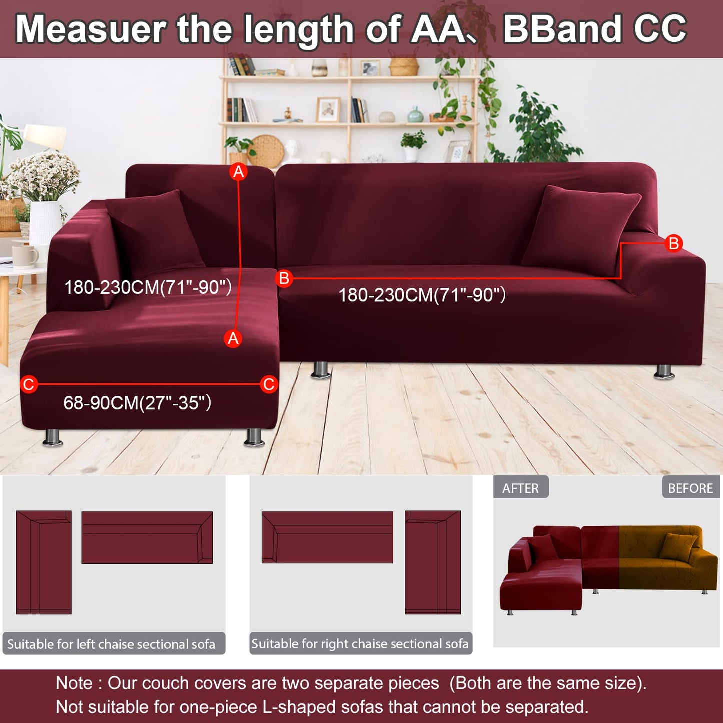 NAISI Couch Cover L Shape 2 Pieces Sofa Cover Soft Stretch Slipcovers with 2pcs Pillowcases Furniture Protector Sectional Couch Covers 3 Seater + 3 Seater(Burgundy)