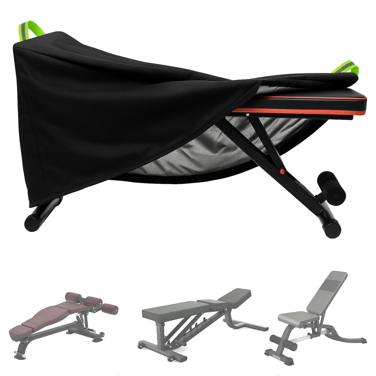Weight Bench Cover, 420D Sit-up Board Cover with Silver Coating, Adjustable Drawstring, Exercise Workout Bench Protective Covers for Indoor & Outdoor - 50" L x 23" W x 17" H - Black