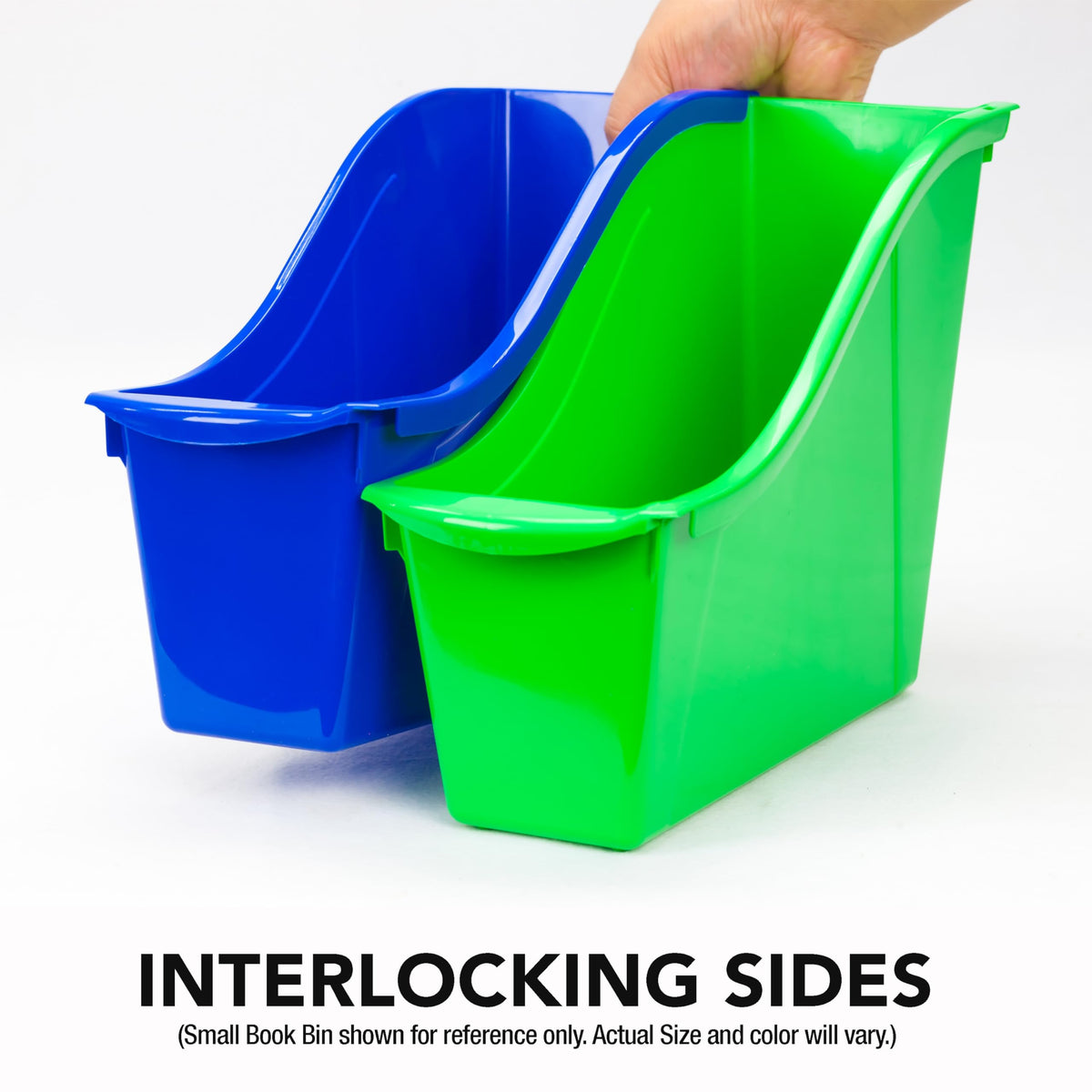 Storex Small Book Bin – Interlocking Plastic Organizer for Home, Office and Classroom, Blue, 6-Pack (71108C06C)