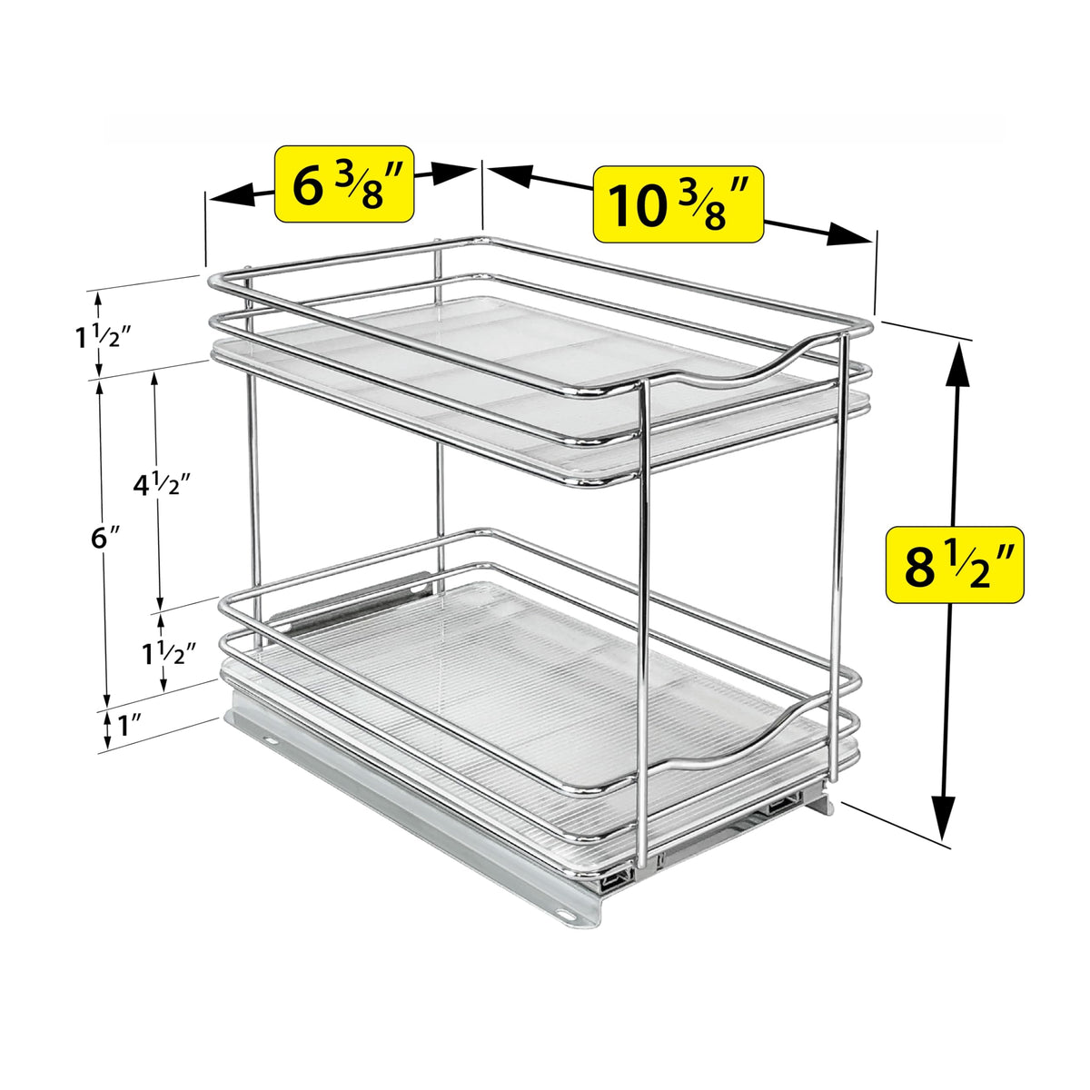 LYNK PROFESSIONAL® Pull Out Spice Organization for Cabinets - 6-3/8 inch Wide – Spice Rack for Inside Cabinets, Slide Out Spice Rack Organizer for cabinet – Pull Out Spice Rack, Sliding 2 Tier Chrome