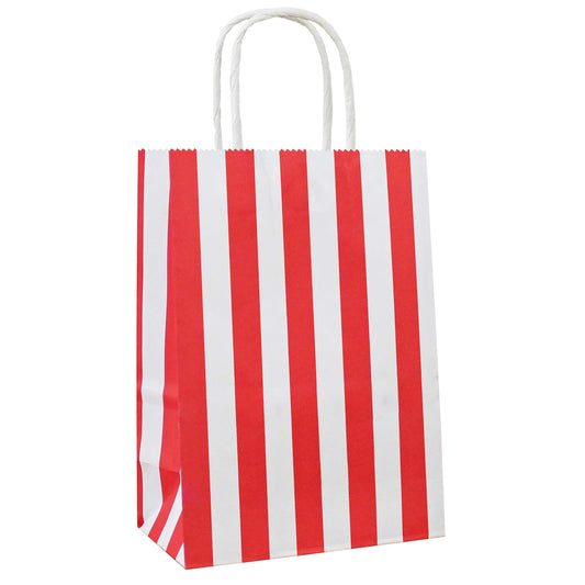 ADIDO EVA 25 PCS Red and White Striped Gift Bags Small Red White Stripe Bags with Handles for Party Favor (6.2 x 3.1 x 8.6 In)