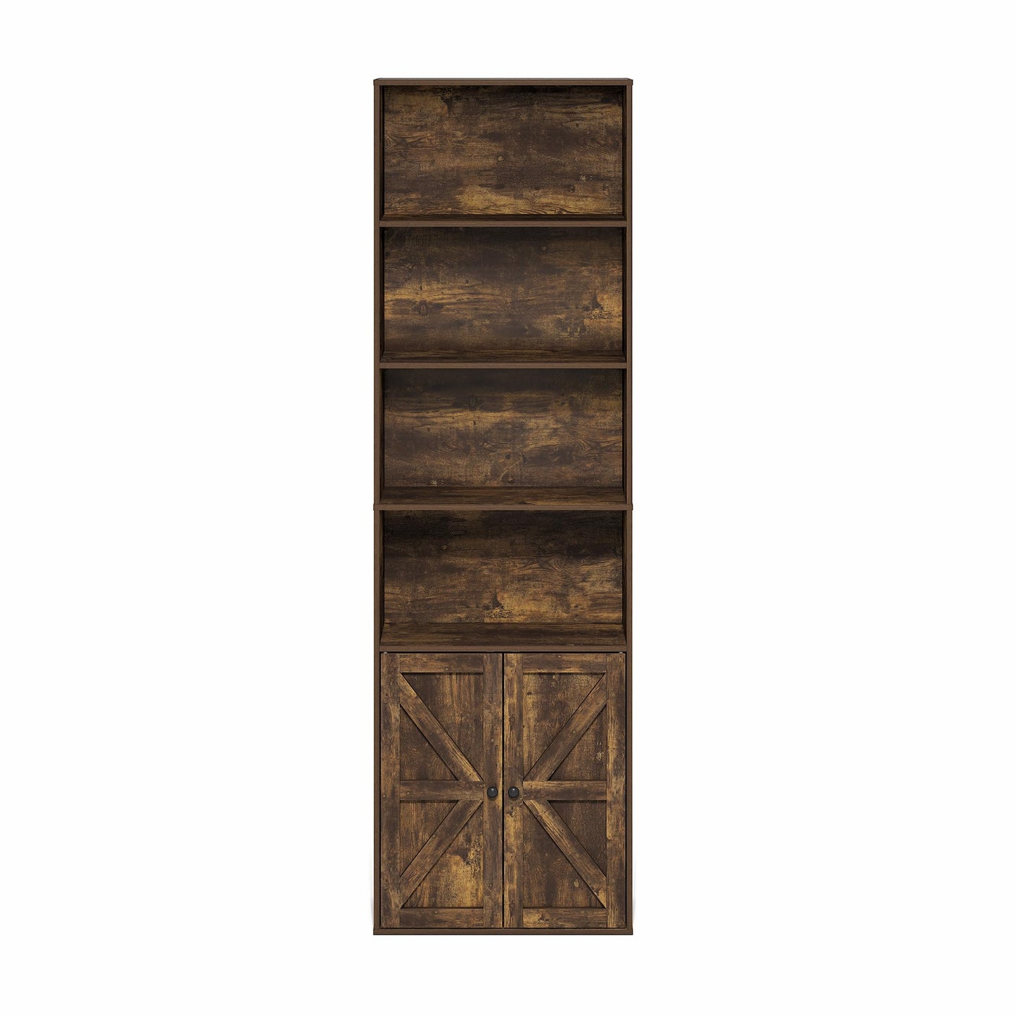 Furinno Jensen Book Shelf, 6-Tier Farmhouse Bookshelf, Display Bookcase with Doors, 9.2" x 21.6" x 71.2", for Organization and Storage, for Living Room, Bedroom, Home Office, Amber Pine