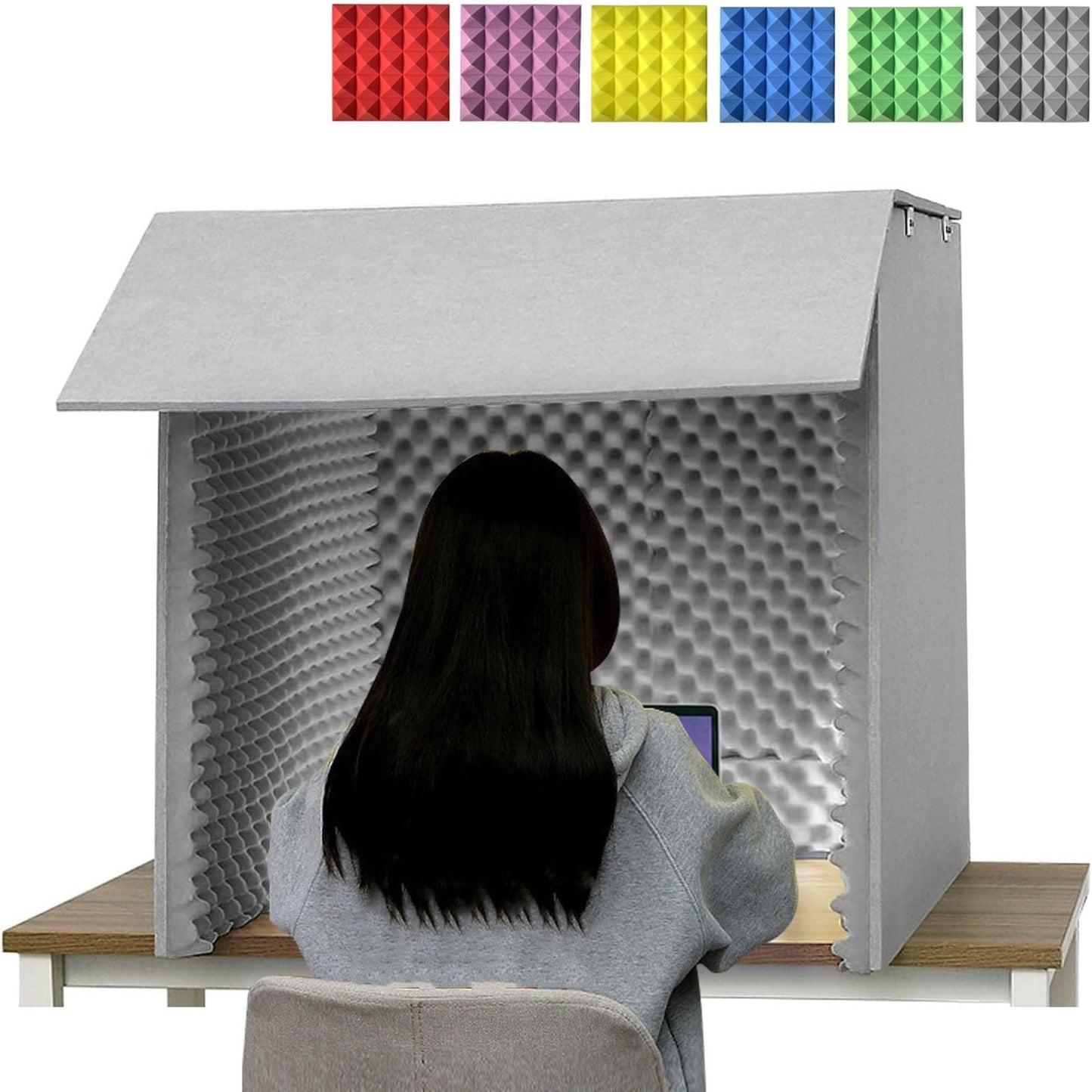 Desktop Soundproof Cover Microphone Isolation Booth Box Portable Vocal Recording Booth Soundproof Booth for Recording Studio Podcasts Singing and Broadcasting (Gris 80 * 80
