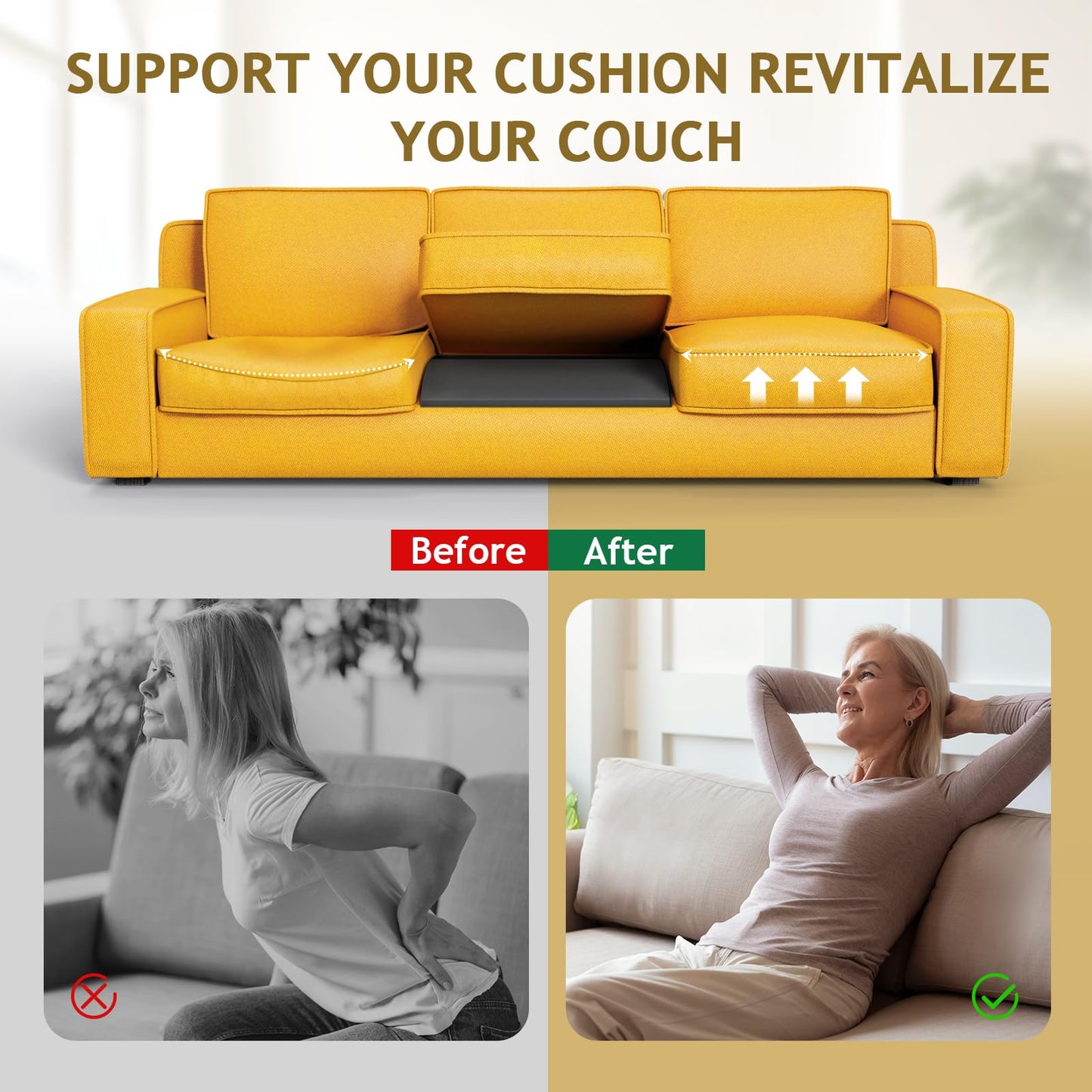 MYLIFESION Couch Cushion Support for Sagging Seat, 20x20x2 inches High-Density Foam Sofa Cushions Support, Under Cushion Sag Repair, Grey Set of 3