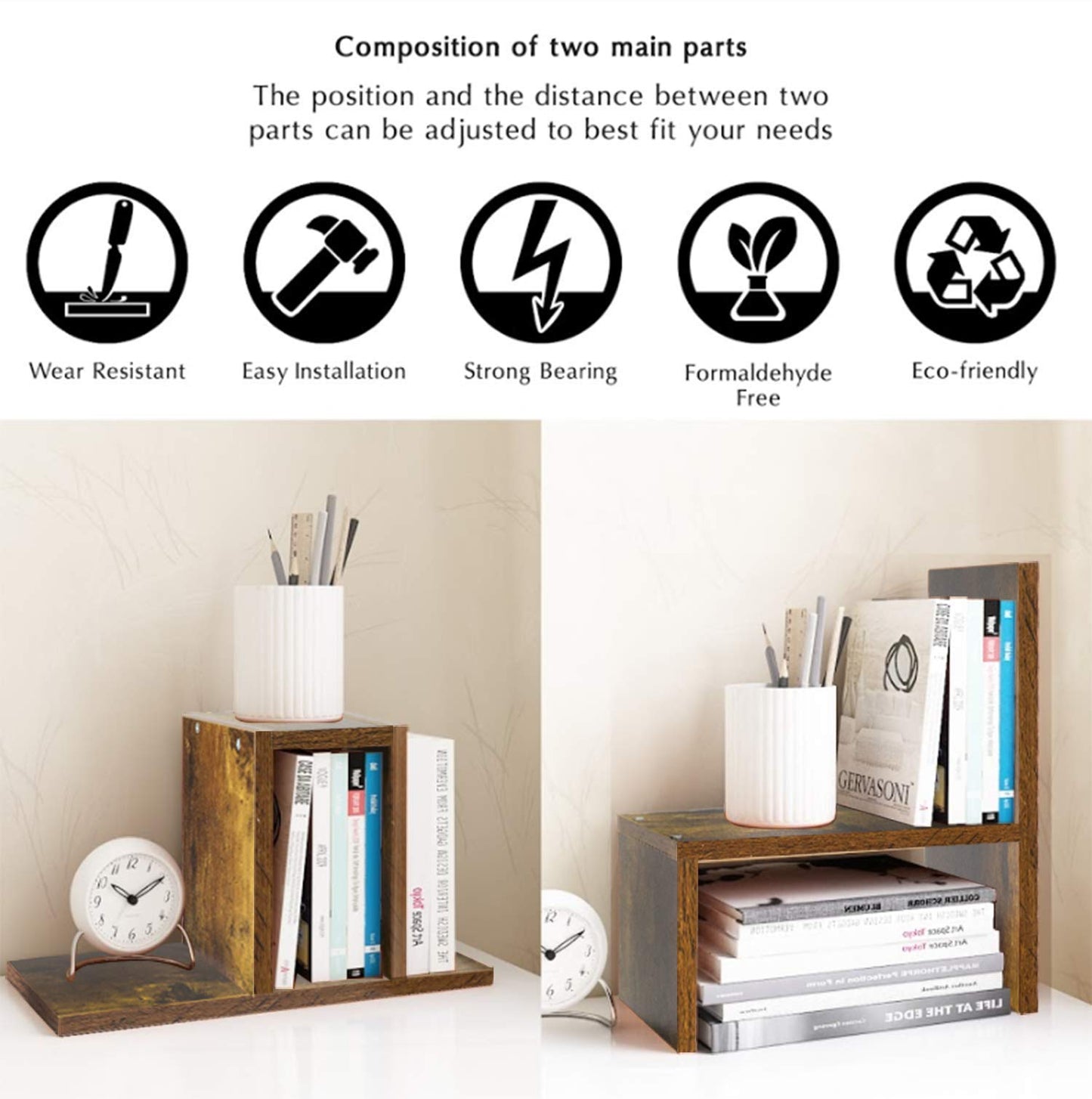 Jerry & Maggie - Desktop Organizer Office Storage Rack Adjustable Wood Display Shelf, Birthday Gifts Toy Home Decor Free Style Rotation Display True Natural Stand Shelf (Natural Wood Tone)