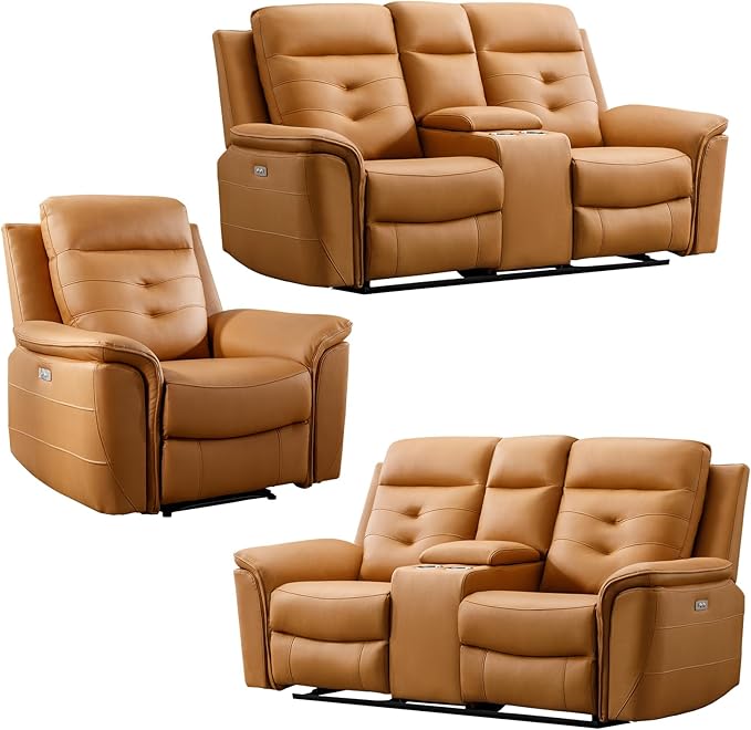 ANJ 3-Piece Faux Leather Power Recliner Sofa Set