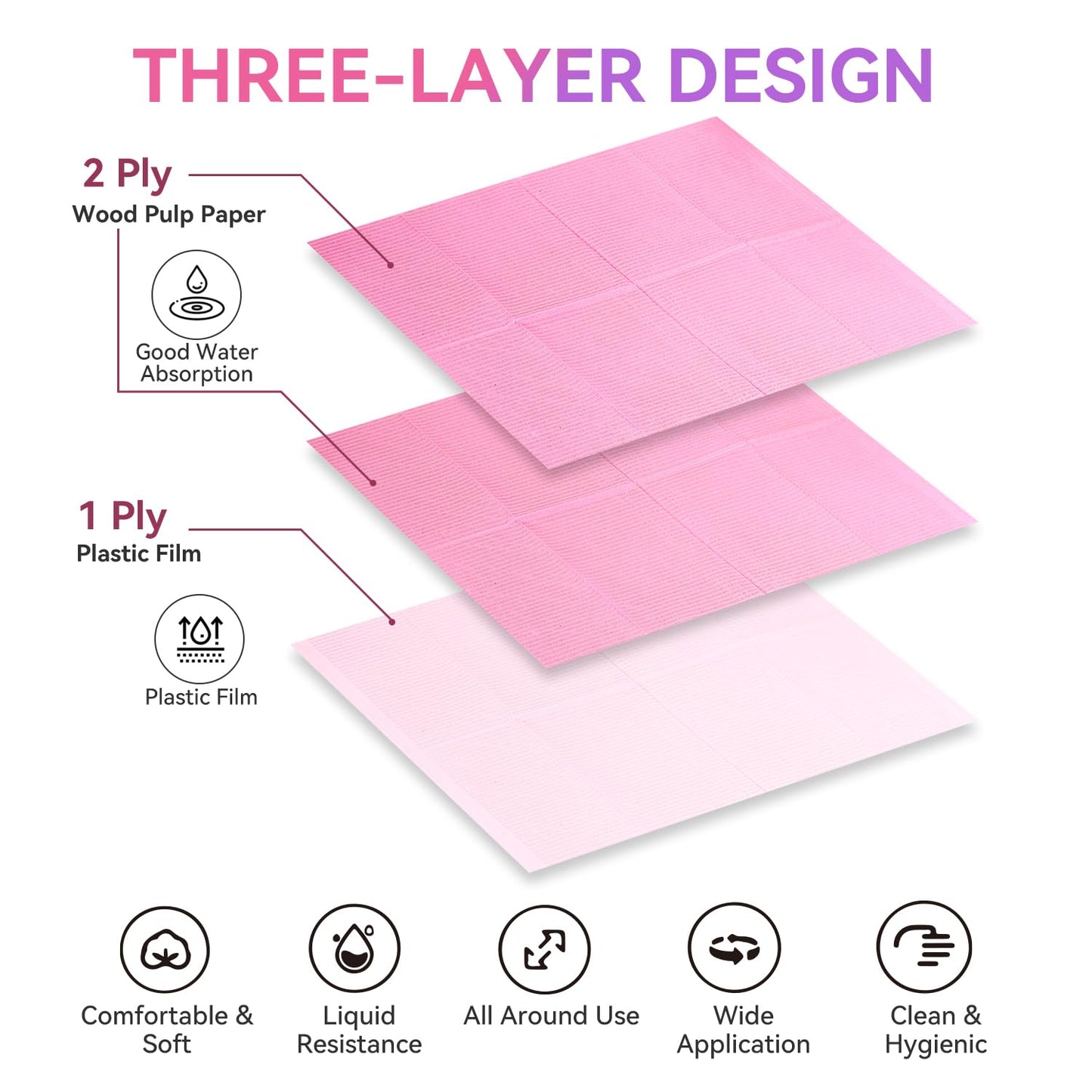 Makartt Disposable Nail Mats, 50 Pcs 3-Ply Absorbent Nail Table Pads with PE Backing, 18” x 13” Nail Desk Protection for Manicure Pedicure, Acrylic Gel Practice, Salon & Home DIY (Pink)