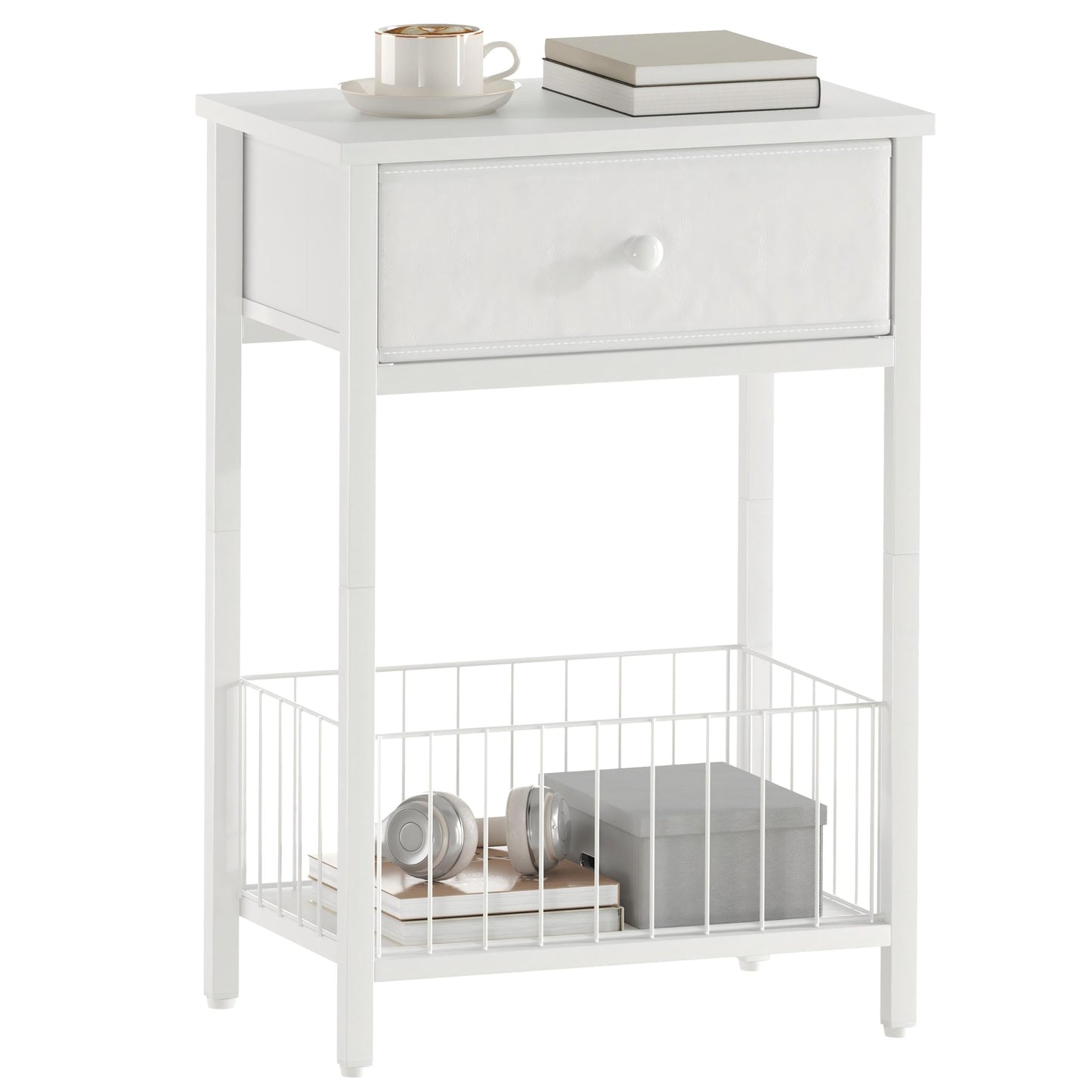 VAFEKOL White Small nightstand, White Nightstand, Side Table for Small Spaces, 2 Tiers Storage Shelves End Table, Night Stand for Living Room, Bedroom, Dorm LNT0061W