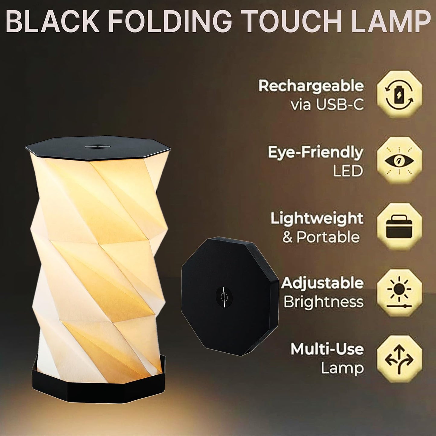 RYBG Portable Foldable LED Desk Lamp,24V 300Ah Dimmable Touch Control Light Art Lamp,Portable Rechargeable Mini Desk Lamp for Travel, Bedroom, Study Room, and Camping Ideal Gift
