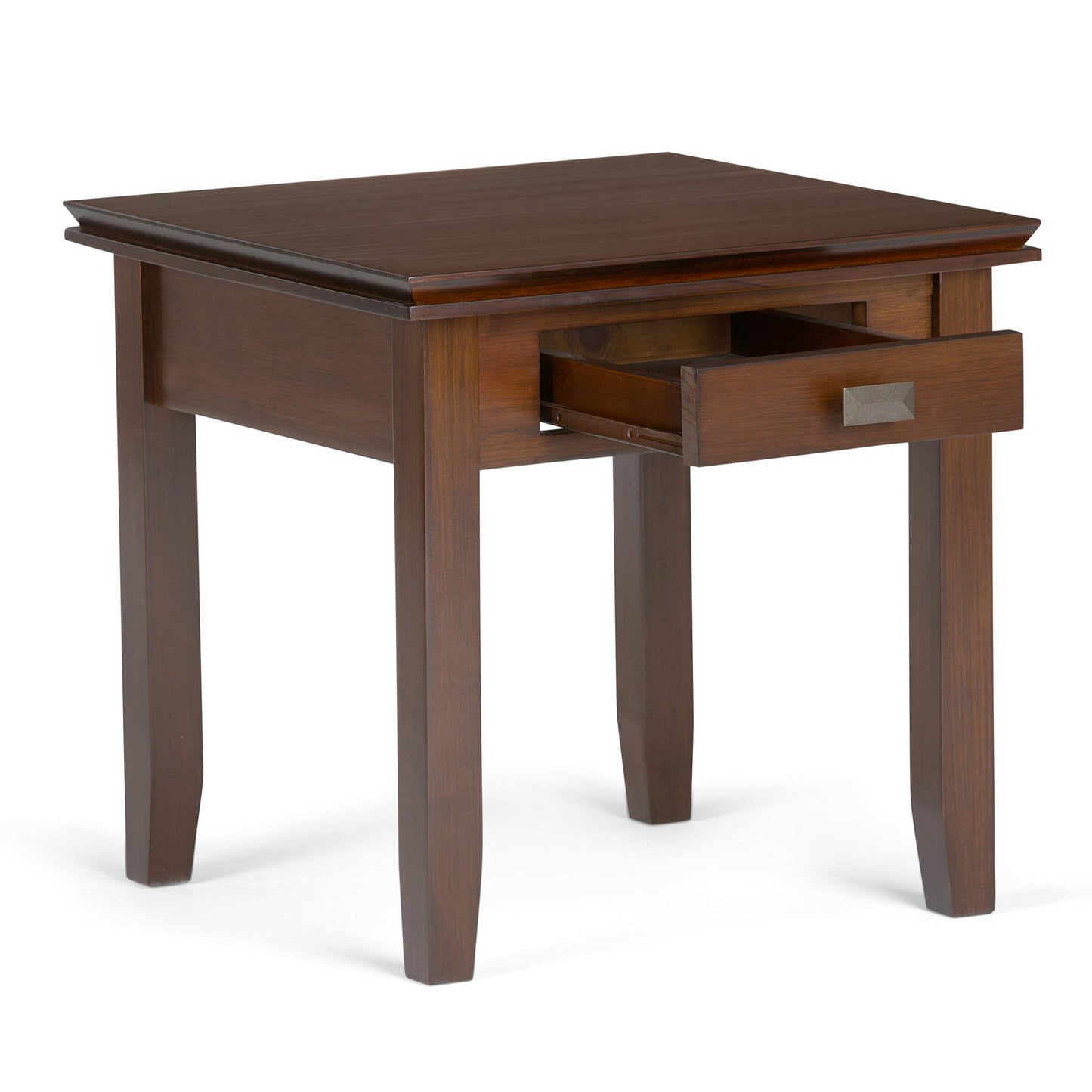 SIMPLIHOME Artisan End Table - 21 inch Wide Solid Wood Square Side Table with Drawer in Russet Brown, Transitional Nightstand or Lamp Stand for Living Room, Bedroom, or Entryway with Tapered Legs