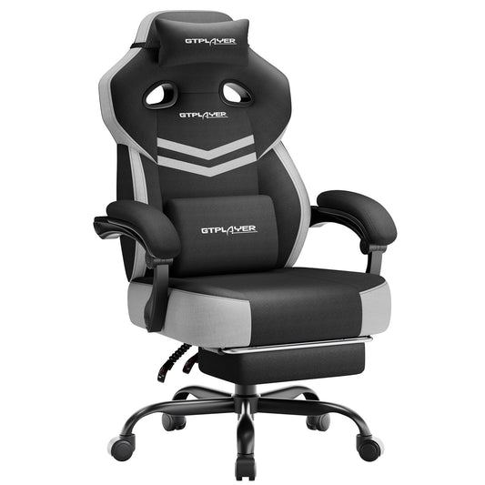 GTPLAYER Big & Tall Gaming Chair, 90°-155° Adjustable Reclining Office Seat with Footrest, Ergonomic Comfy Computer Desk Chair for Adults, Home Office Gaming Study Use, Black & LightGray