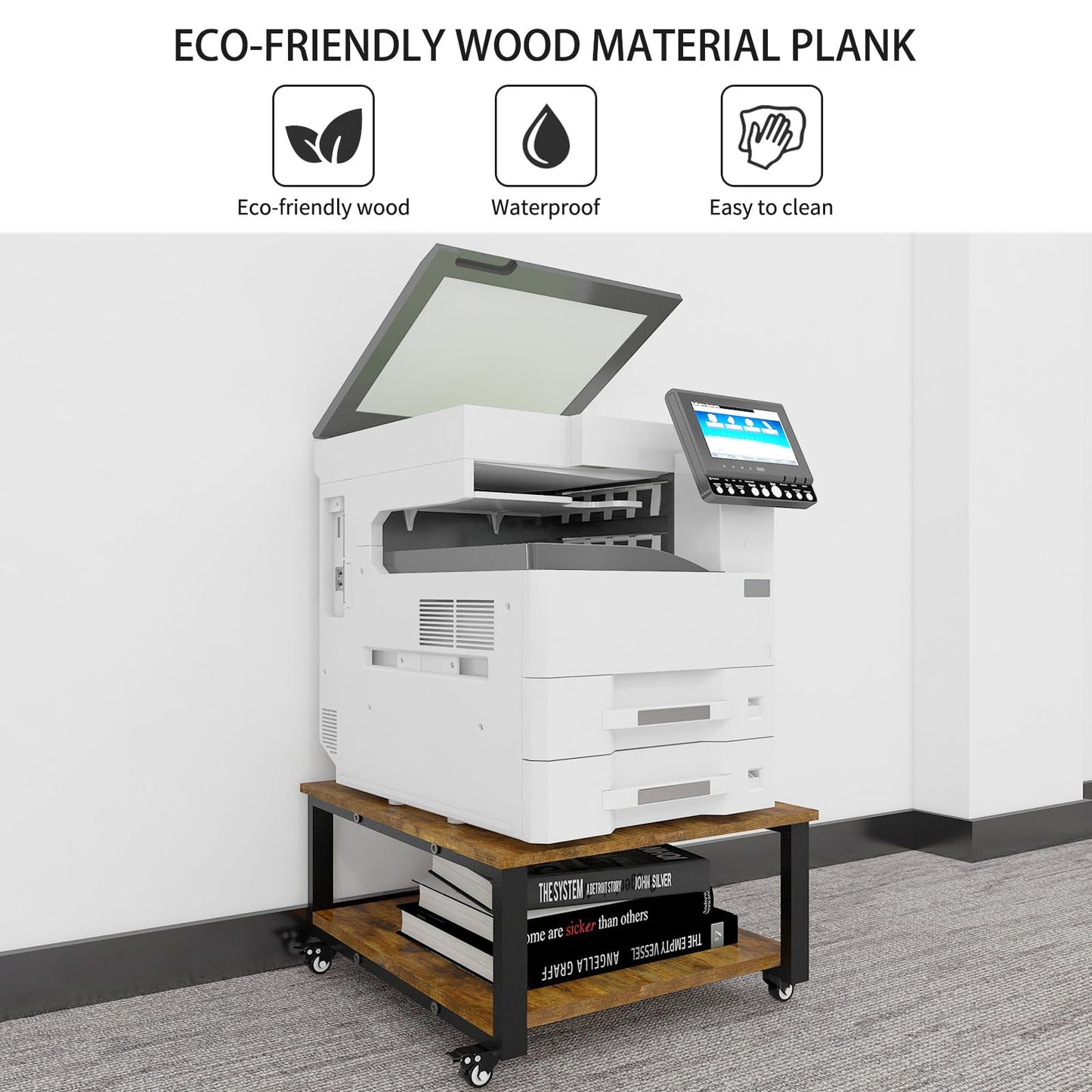 Natwind 2 Tier Laser Printer Stand,23.6''x23.6''x12.6'' Large Printer Table Copier Stand,Heavy Duty Rolling Printer Cart with Wheels for Home Office (Retro)