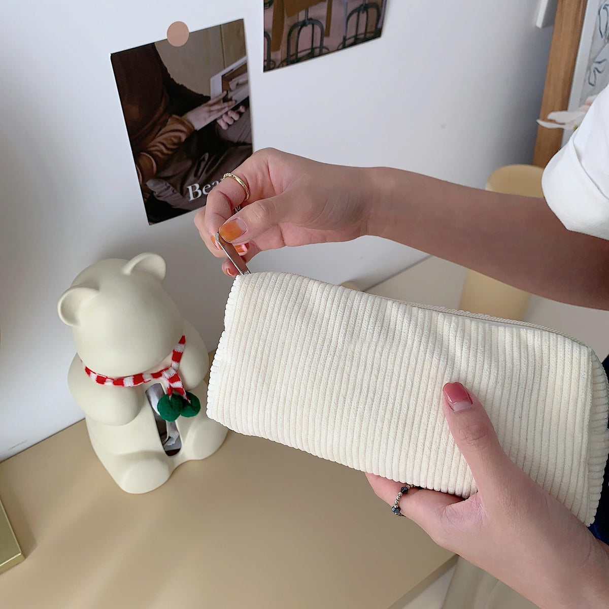 Cute Pencil Case Aesthetic Student Pencil Pouch Coin Pen Pouch Cosmetic Bag Office Stationery Organizer For Kids Teen School (Milk white)