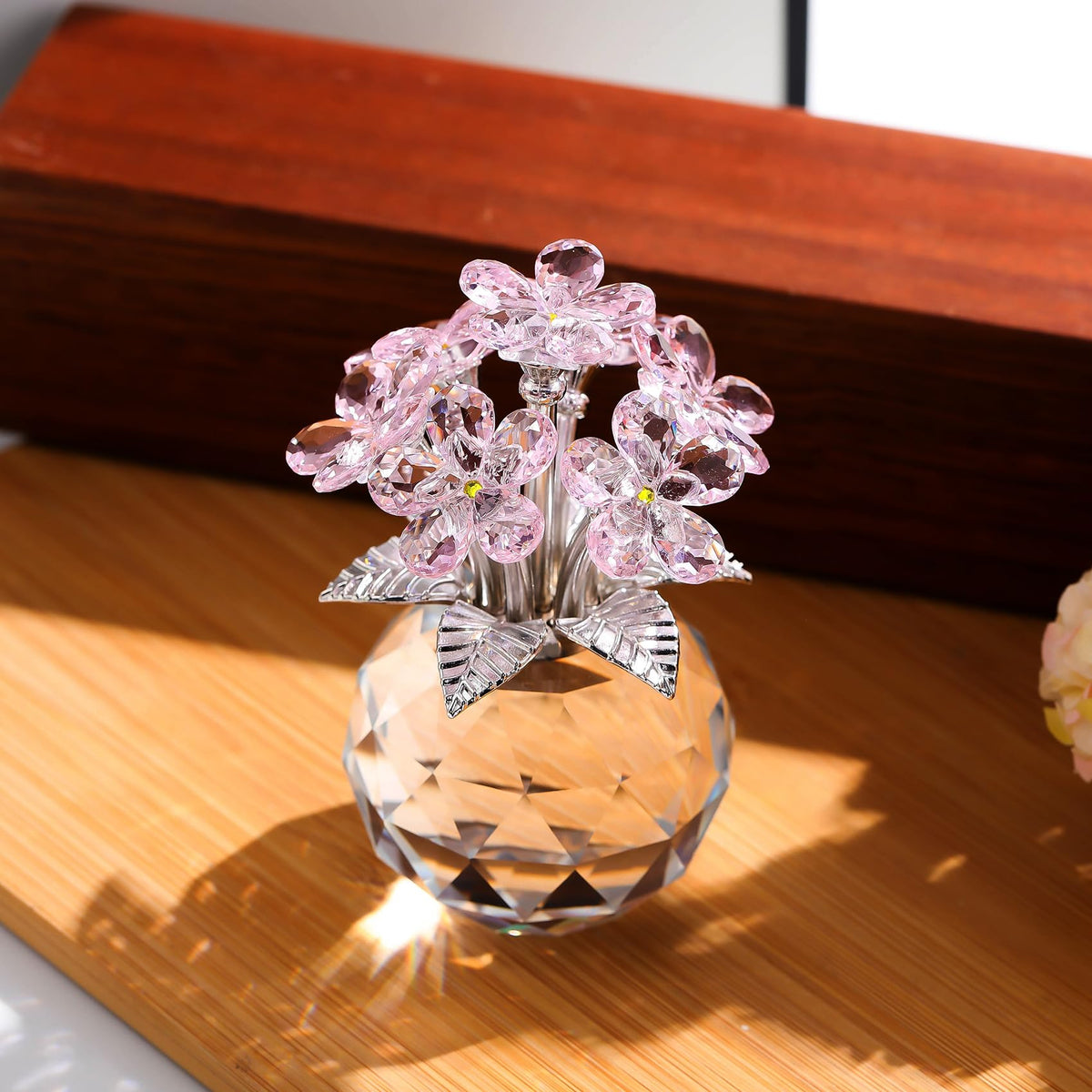 Ornalrist Pink Crystal Forget Me Not Flower Figurine, Forget-me-not Gifts for Women Mom Friend Meaningful Gifts, Glass Flowers Figurines Collectibles