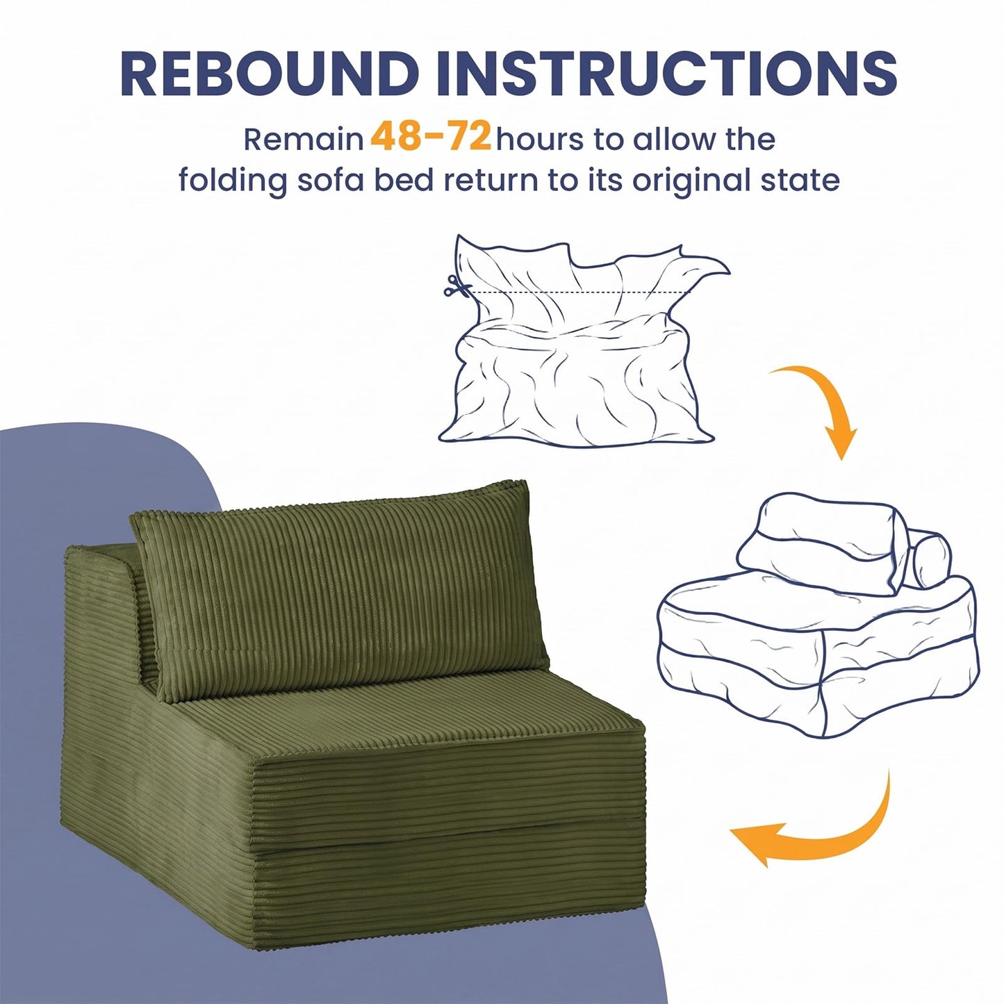 Erament Folding Sofa Bed, 8" Convertible Sleeper Sofa Fold Out Chair Bed with Pillow, Portable Floor Couch Lounge Sofa for Living Room Bedroom Guest Room, Green