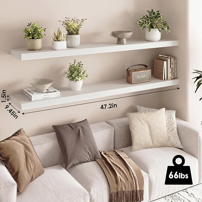 Fixwal Floating Shelves for Wall, 47.2" Long Heavy Duty Wall Mounted Rustic