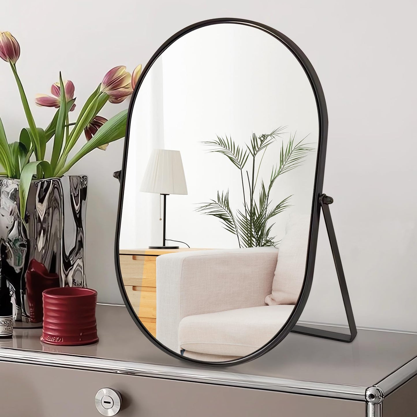 Numjeg Makeup Mirror Portable Vanity Tabletop Mirrors with Metal Frame Desk Table Mirror with 90°Adjust Rotate Good for Bedroom Bathroom Dressing Room