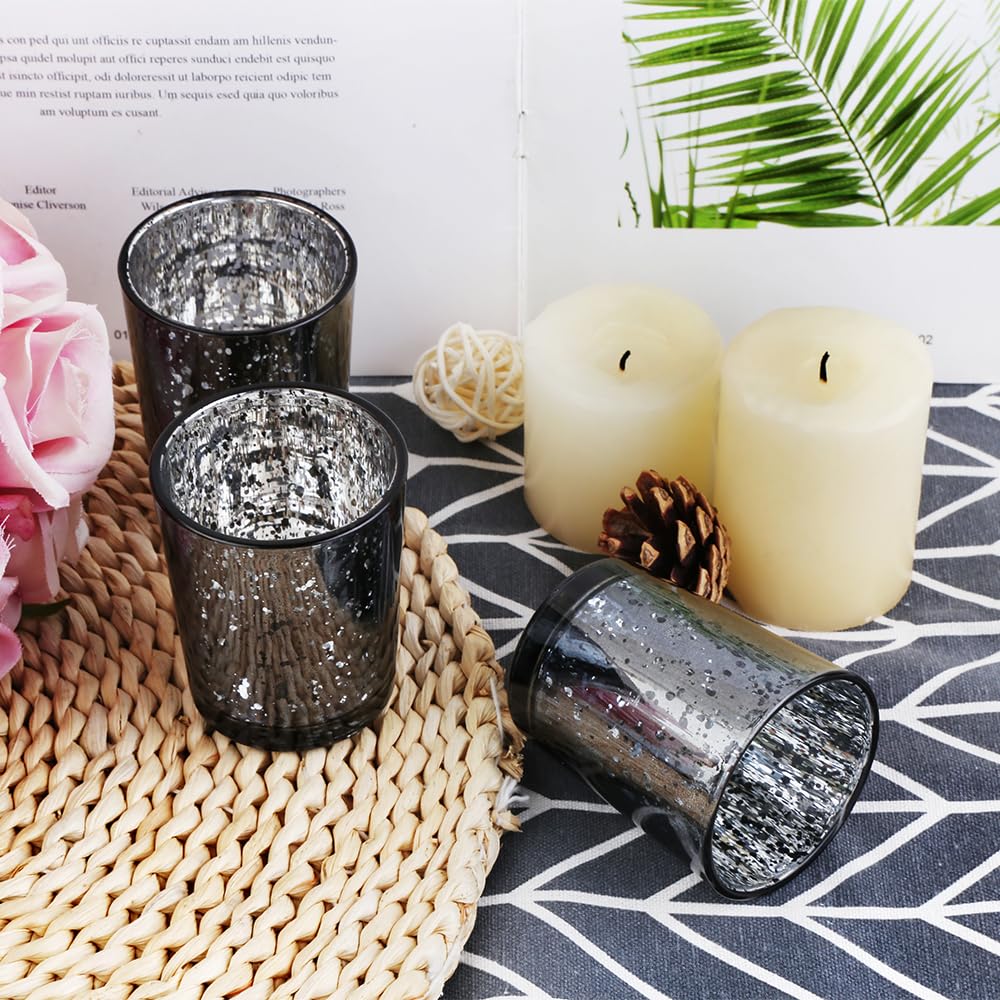 BTGLLAS 36pcs Black Glass Tea Light Holders - Votive Candle Holders Bulk for Weddings Events - Glass Votives for Wedding Centerpieces, Christmas, Thanksgiving - Candle Accessories Decor (36, Black)
