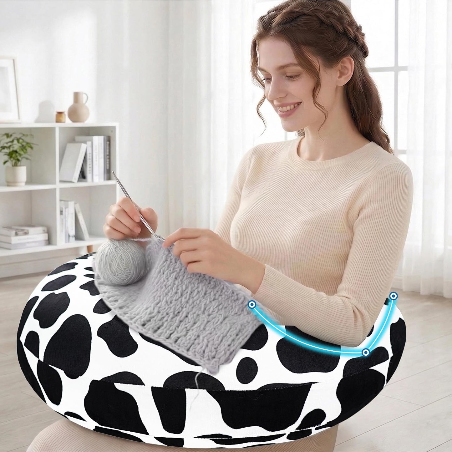Crafting Pillow for Crocheting, Crochet Pillow for Lap Support, 12 Fun Print Styles, Ergonomic Arm Support, For Bed, Floor, Chair Comfort, Pain Relief and Fatigue for Gaming and Woking (Spots)