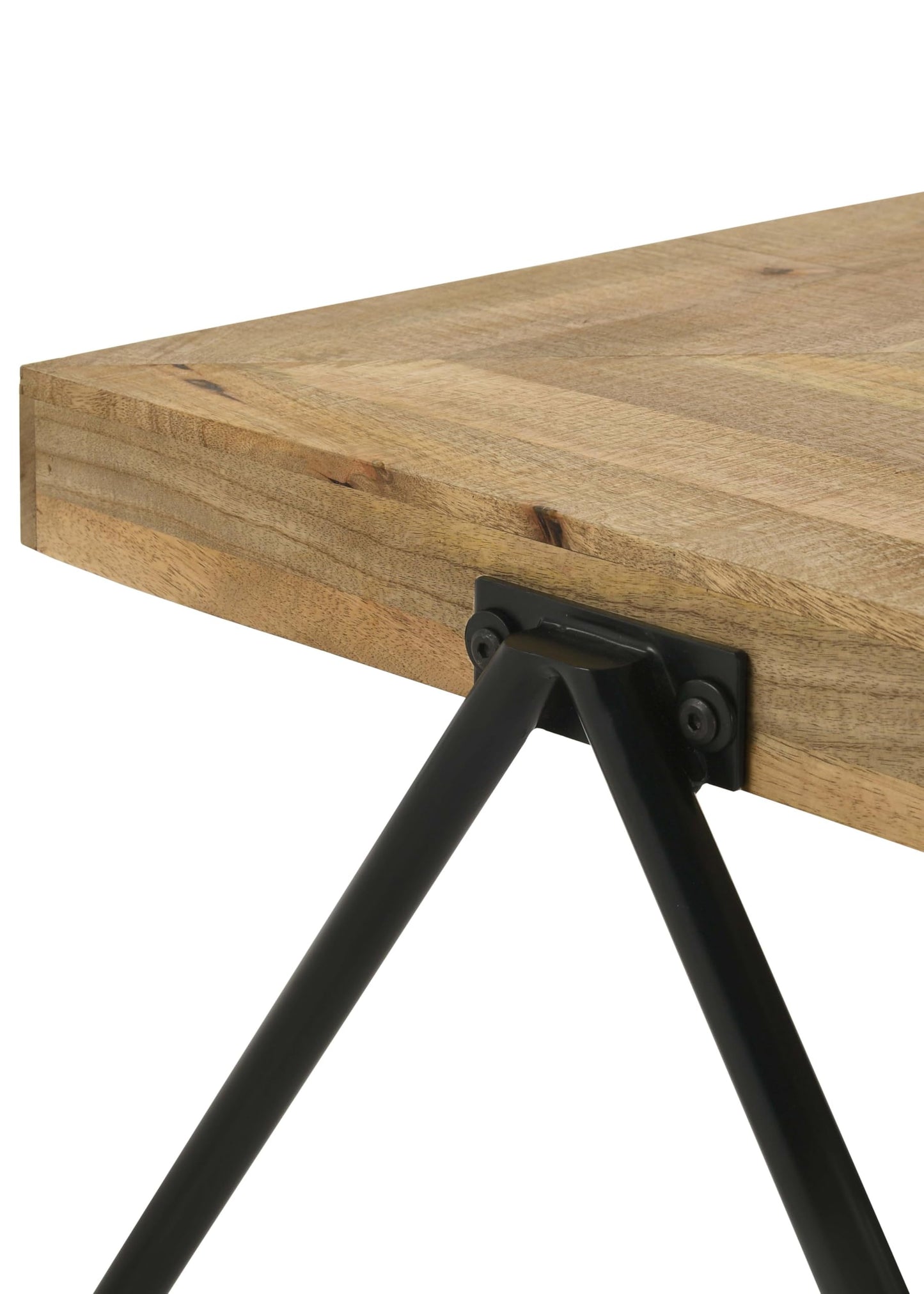 Coaster Home Furnishings - Avery - Solid Mango Wood - Rectangular Coffee Table with Natural Finish, Iron Base, V-Shaped Legs, Beveled Edges - Living Room - 30 Inch - Natural Tone - 724318